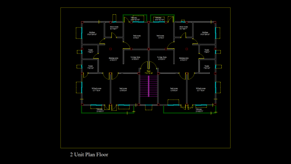 Residential 2-Unit Floor Plan with Geometric Staircase Design