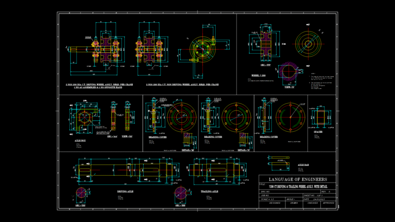 200mm CT Driving & Trailing Wheel Assembly Detail Drawing for Cranes