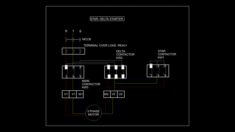 Star-Delta Starter Electrical Schematic for 3-Phase Motor Control