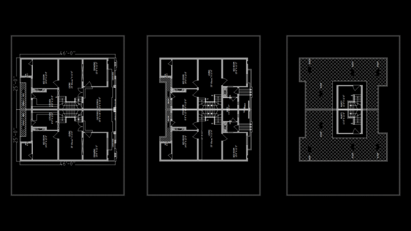 25×46 Two-Story Residential House Floor Plan with Foundation Details