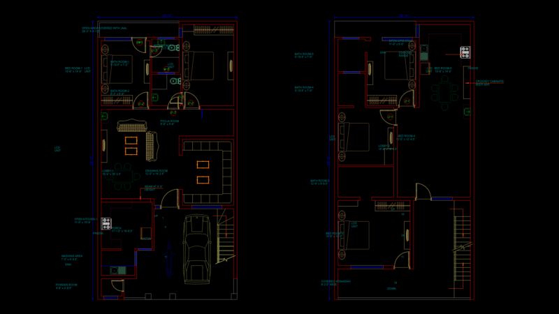 26’x52′ Two-Story House Floor Plan with Attached Garage