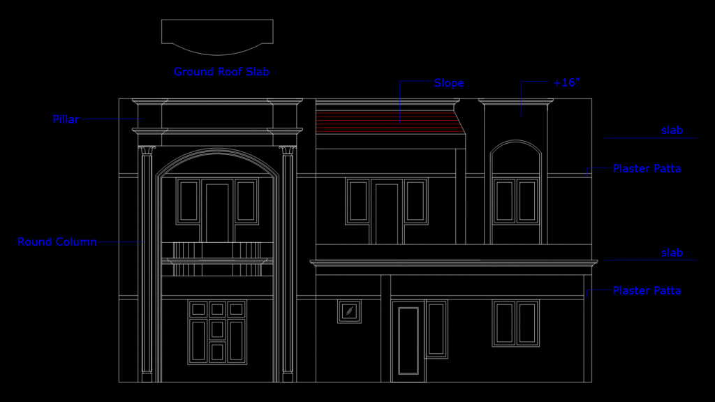 Residential Building Front Elevation with Classical Portico Entry