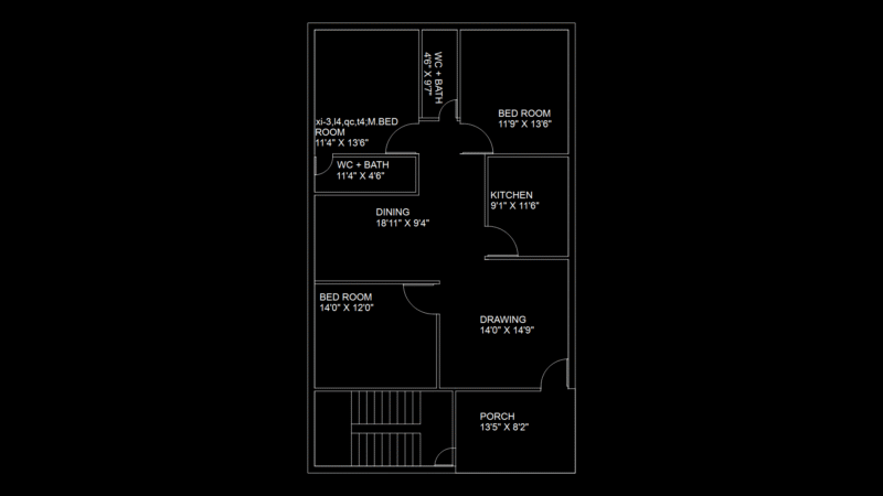 3-BHK Floor Plan with Master Suite and Dual Bathroom Layout