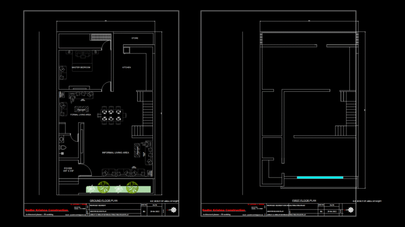 30′ x 50′ Residential Ground Floor Plan with Dual Living Areas