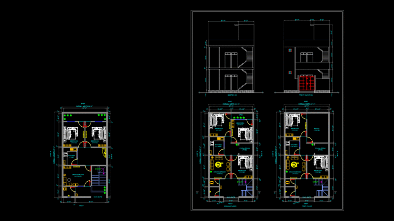 45’x24′ Two-Story Residential House Plan with Front Elevation