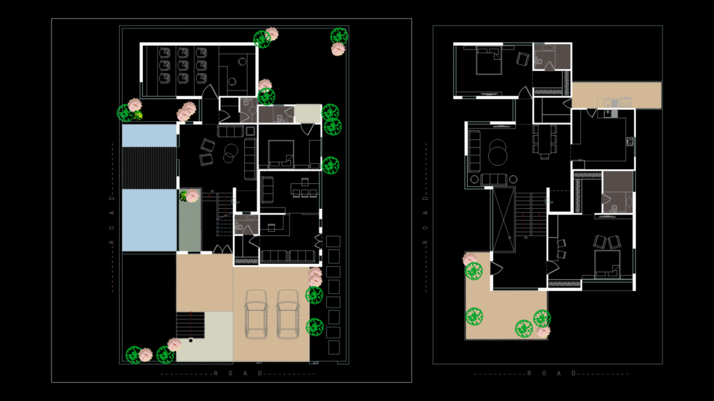 54’x80′ Two-Story Villa Floor Plan with Pool and Garage
