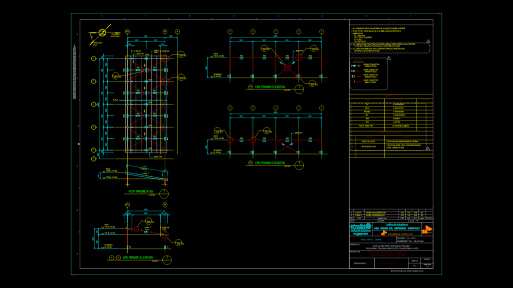Structural Steel Roof Framing Plan & Elevations for Inergen System shelter