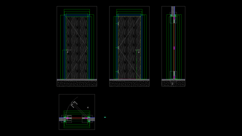 Maid Bathroom Wooden Door Detail Section for Villa Construction