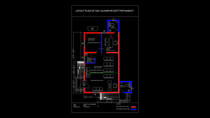 Layout Plan of Healthcare Facility with Pharmacy and Doctor’s Room