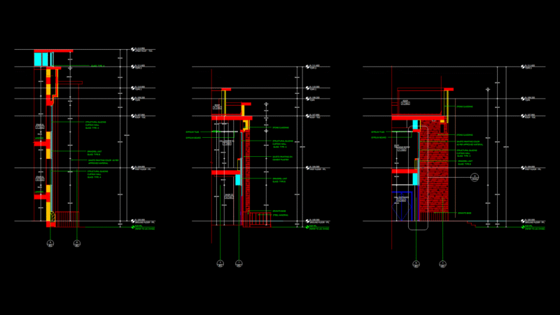 Commercial Building Wall Sections with Curtain Wall System Details