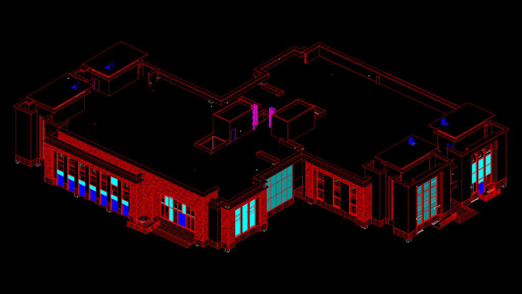 3D Isometric Model of Call Center with Curtain Wall Glazing system