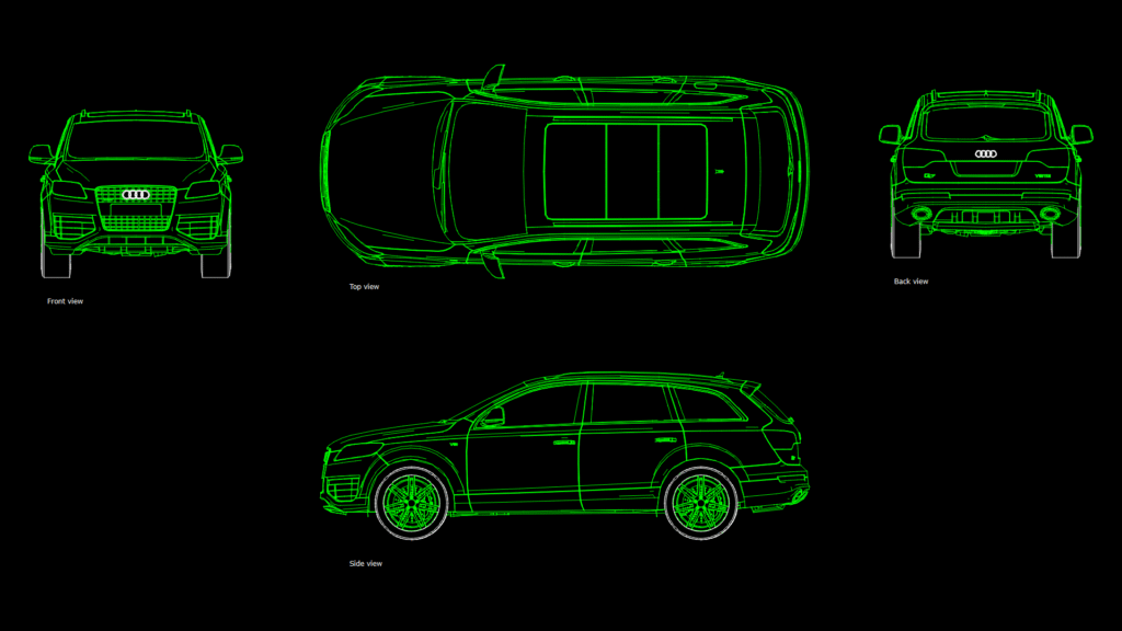 Audi Q7 Multi-View Automotive CAD Elevation Drawing