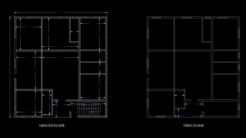 Two-Story Residential Floor Plan with Central Staircase Design