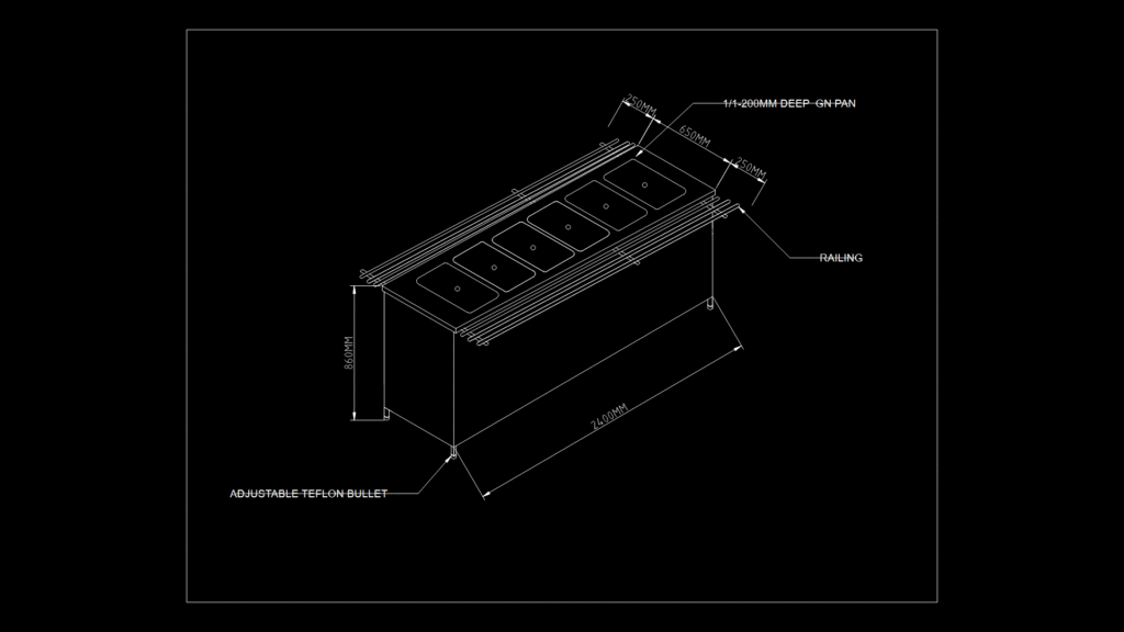 Six-Pan Commercial Bain-Marie technical Detail Drawing