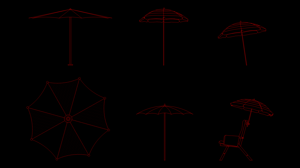 Beach Umbrella Design Block Set with Multiple perspective Views