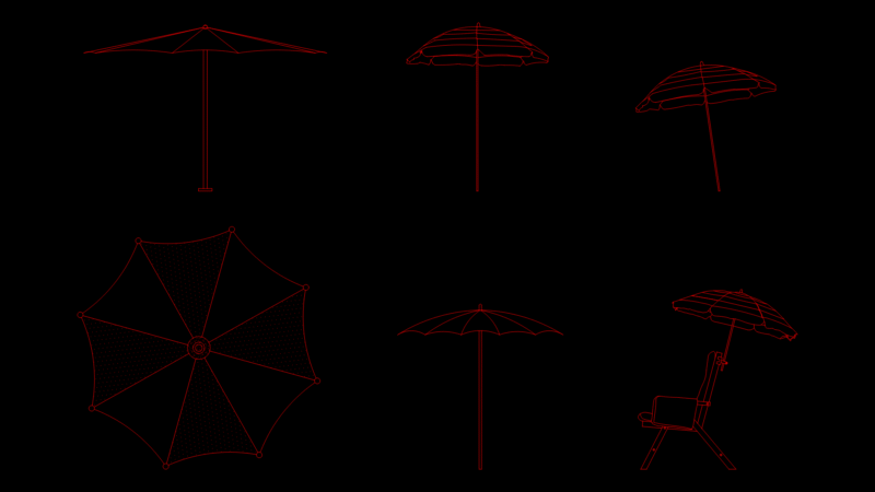 Beach Umbrella Design Block Set with Multiple perspective Views