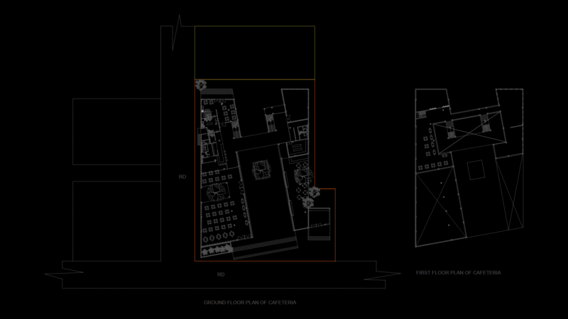 Institutional Cafeteria Floor Plan with Kitchen and Dining Zones