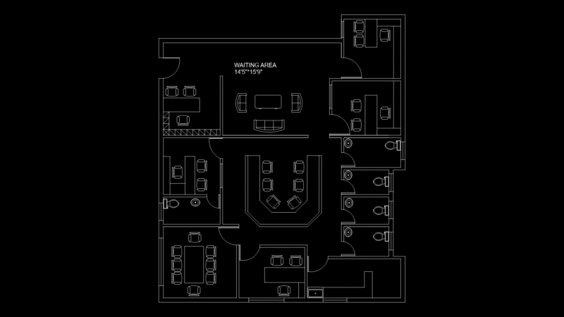Commercial Office Floor Plan with Waiting Area and Restrooms
