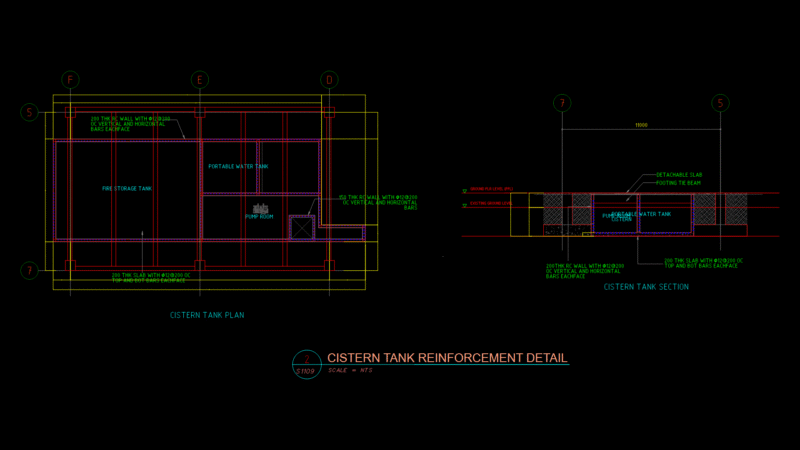 Reinforced Concrete Cistern Tank Detail with Dual Storage System