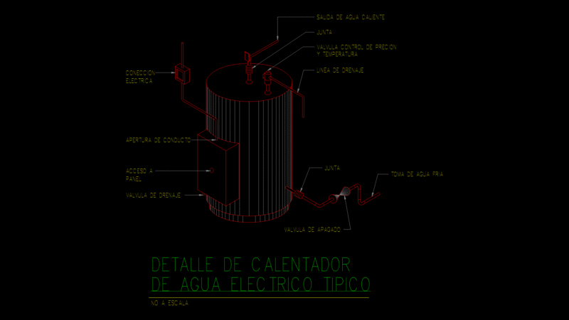 Electric Water Heater Installation Detail Drawing with Connections
