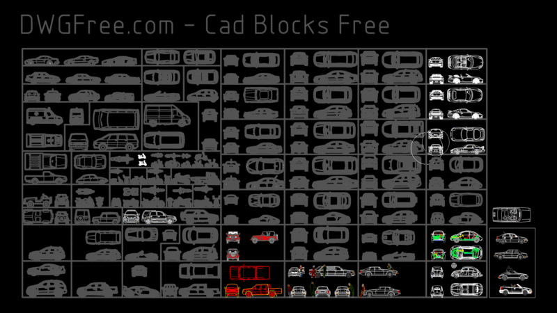 Multi-View Automotive CAD Block Library with Top, Side & Front Views
