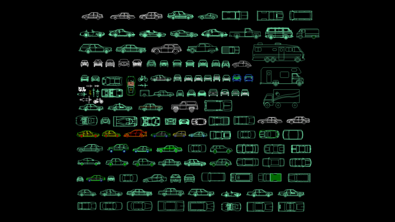 Multi-View Vehicle CAD Block Library for Architectural Plans