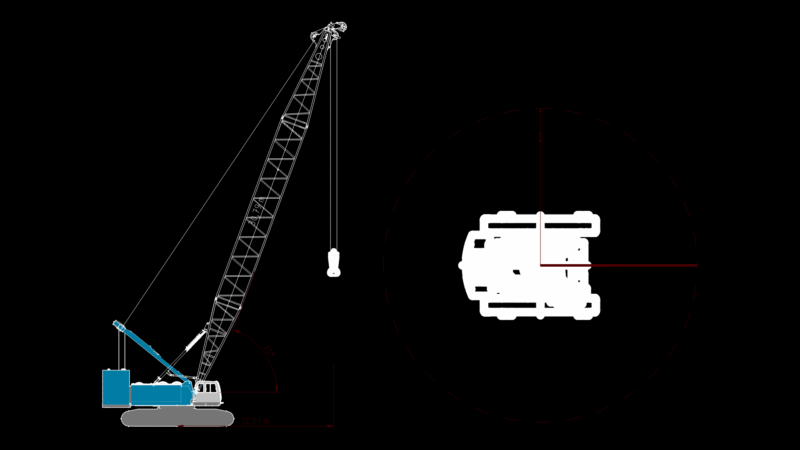 250T Crawler Crane Elevation with Lattice Boom at 70° Angle