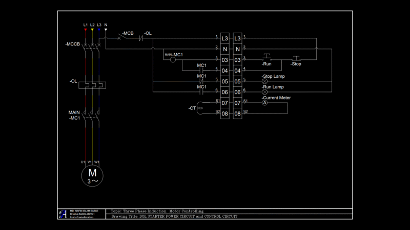 Three-Phase direct Online (DOL) Motor Starter Circuit Diagram