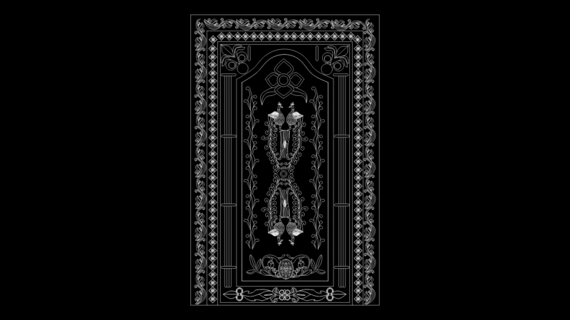 Ornate Decorative Door Panel with Peacock Motif CAD detail