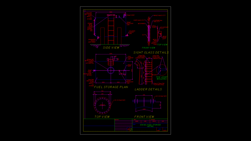 Diesel Fuel Storage Tank Detail Drawing with Sight Glass & Ladder