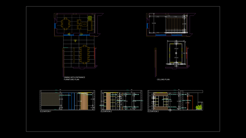 Dining Room Interior Plan and Elevation with WPC Wall Cladding