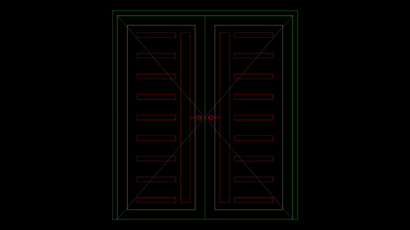 Double-Leaf Wood Door Elevation with Horizontal Glazing Panels