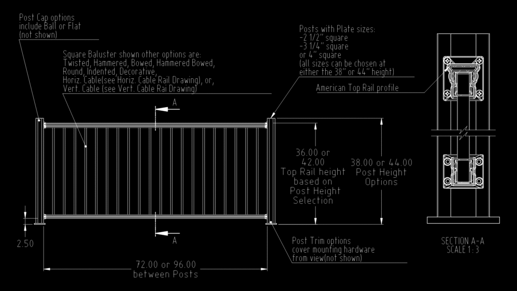 Key-Link American Series Aluminum Railing Section Detail Drawing