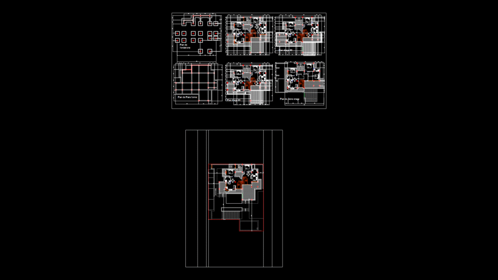 Multi-Level Residential apartment Floor Plans with Foundation