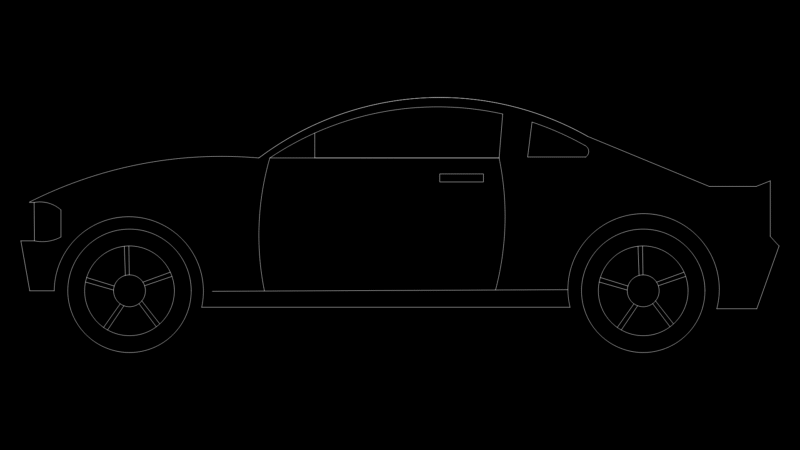 Sports Coupe Side Elevation Drawing with 5-Spoke Wheel Design
