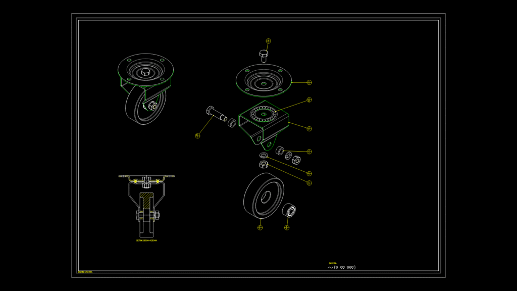 Light-Duty Swivel Castor Wheel Assembly drawing with Bearings