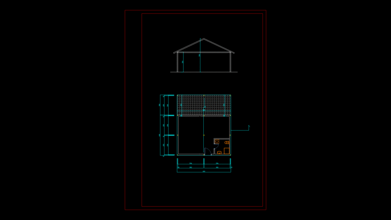 Residential Cottage Elevation and Floor Plan with Bath Suite Layout