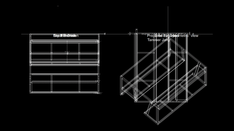 Student Desk multi-view Elevation Drawing for Educational Furniture