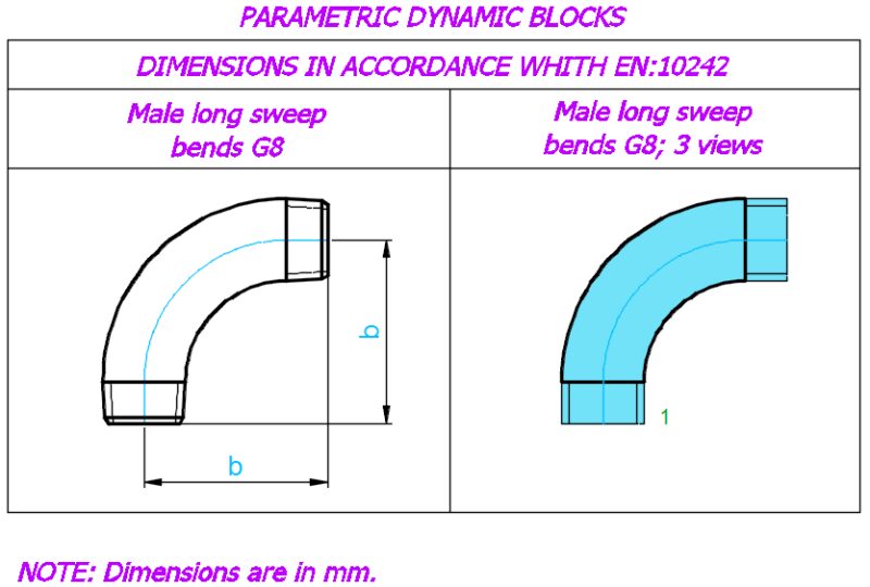 Male long sweep bends G8; Sizes – ⅜”- 2″; 3 views