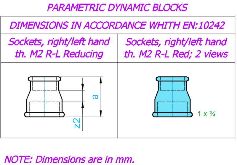 Sockets, right/left hand th. M2 R-L Reducing; Sizes – ¼”x ⅛”- 4″x 3″; 2 views