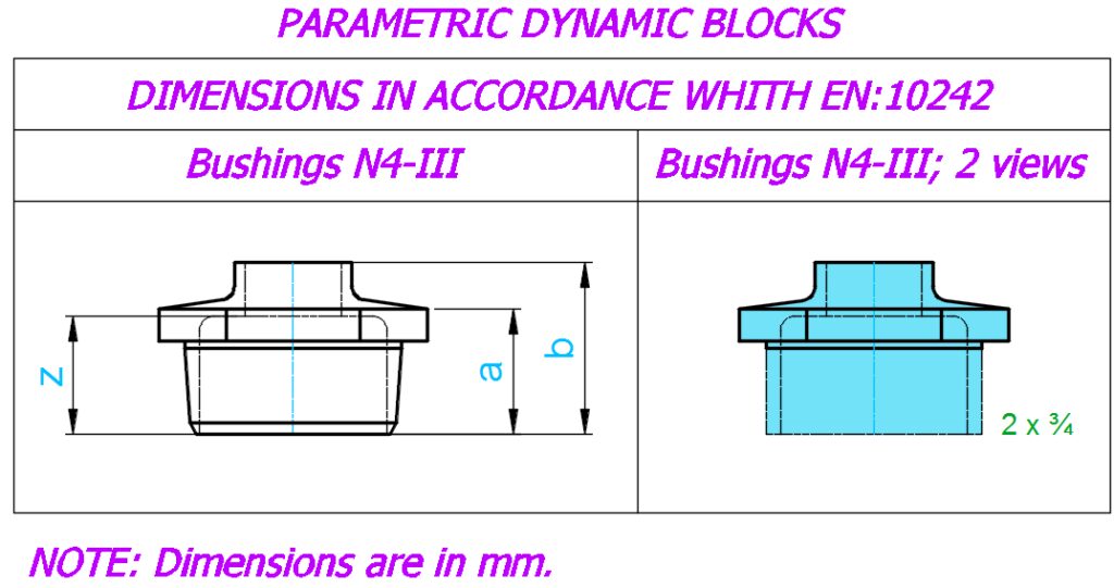Bushings N4-III; Sizes – 2″x ½”- 4″x 2½” ; 2 views