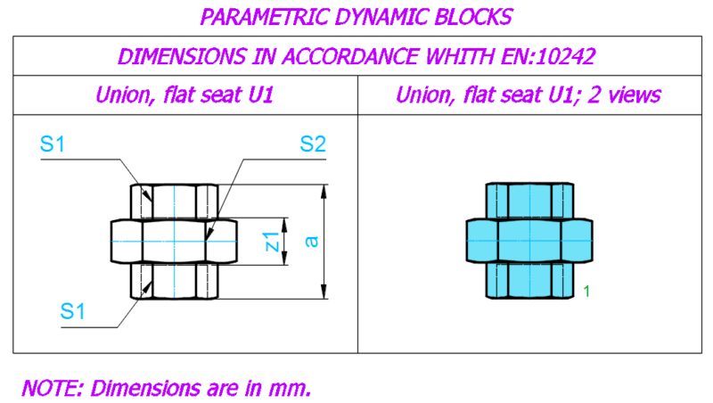 Union, flat seat U1; Sizes – ¼”- 4″; 2 views