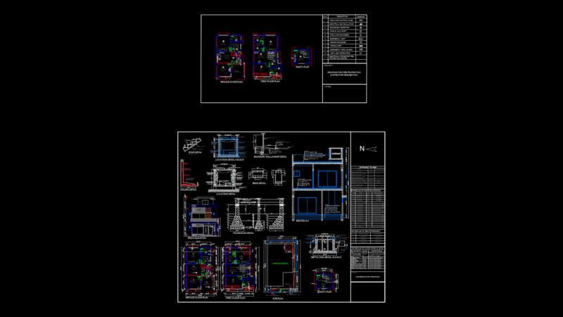 Double-Story House Floor Plan with Fire Safety and Structural Details