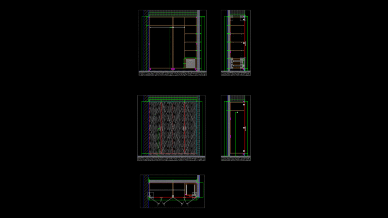 Built-in Bedroom wardrobe Section and Elevation for Mid-Villa