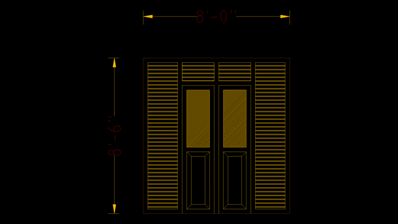 Double french Door Elevation with Sidelights and Transom Panels