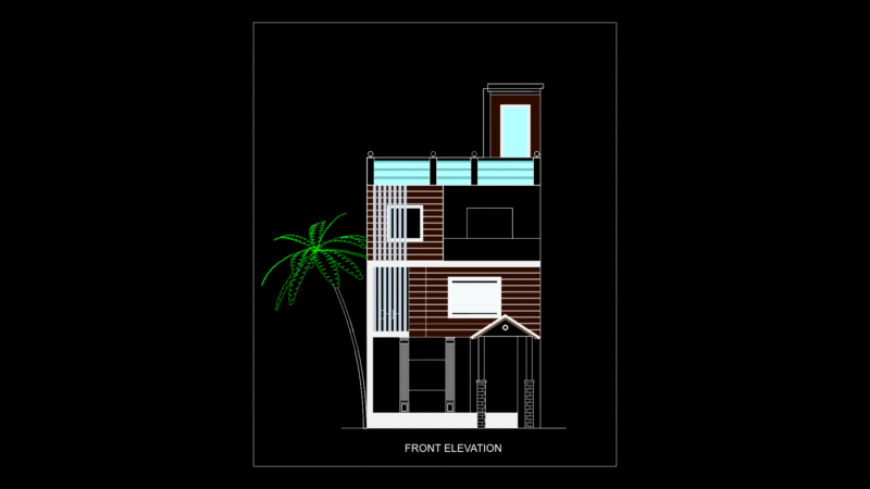 Contemporary residential Front Elevation with Rooftop Deck