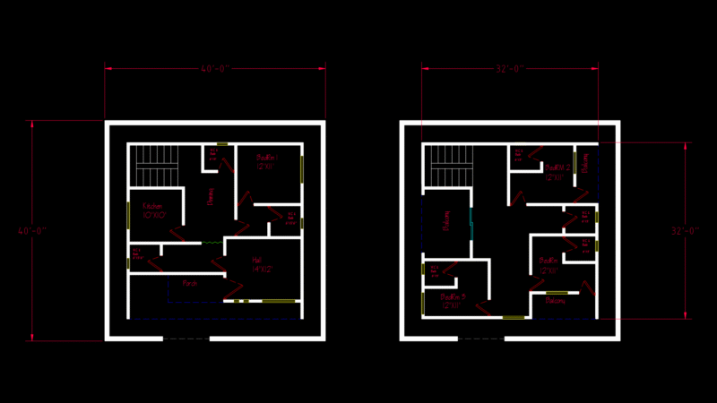 Two-Story House Floor Plan with 4 Bedrooms and 3 Bathrooms