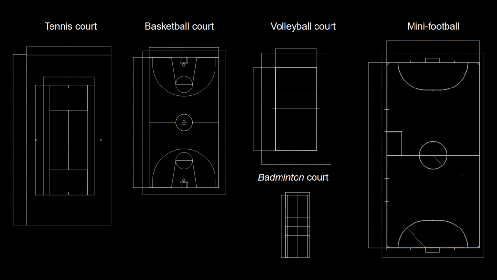 Sports Court Layout Plan with dimensional Specifications