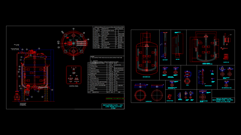 500L Vacuum-Jacketed Emulsifier Tank Assembly Detail Drawing