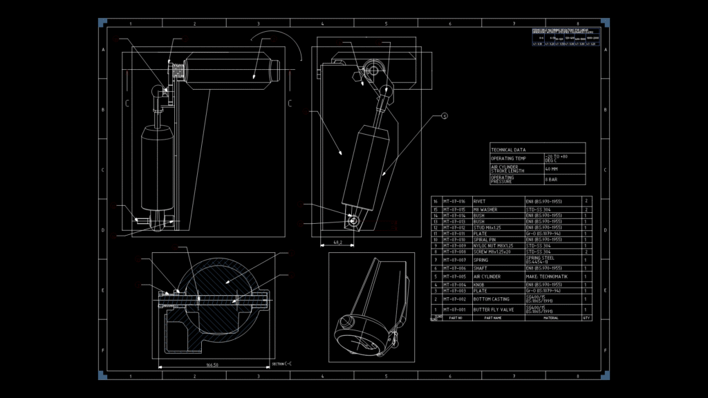 Pneumatic Engine Brake Assembly Technical Drawing with Cylinder